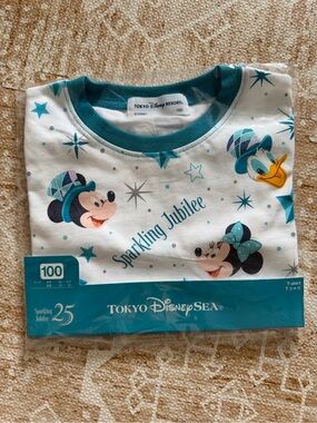 Disney White & Teal Sparkling Jubilee Kids Tee - Mickey Minnie Donald